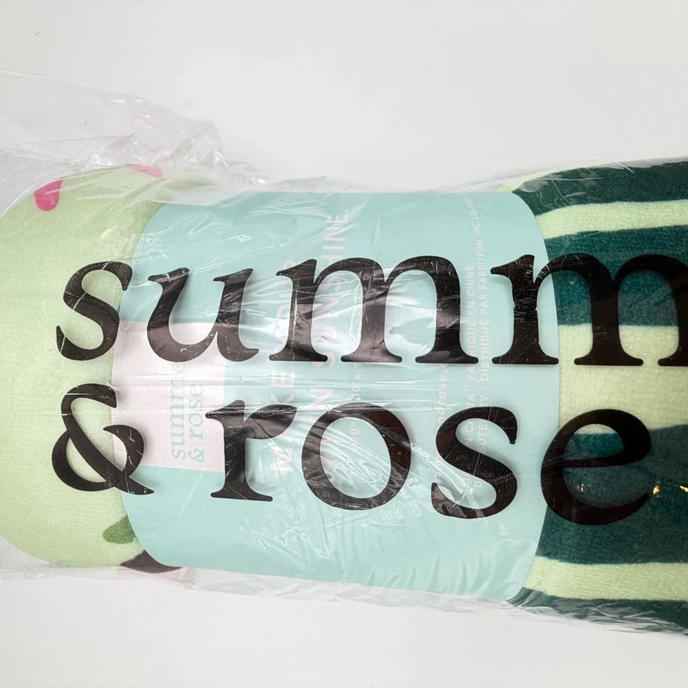 Summer & Rose Palms Beach Towel Green Orange Pink Tropical Stripe‎ 39x70